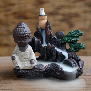 Ceramic Zen Buddha Incense Burner with Smoke Backflow