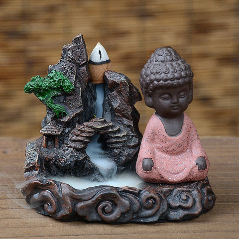 Ceramic  Zen Buddha Incense Burner with Smoke Backflow