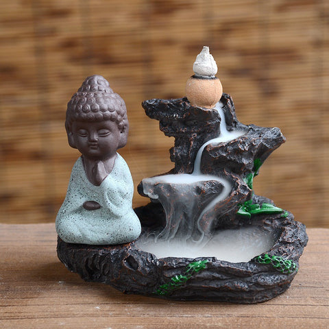 Ceramic  Zen Buddha Incense Burner with Smoke Backflow