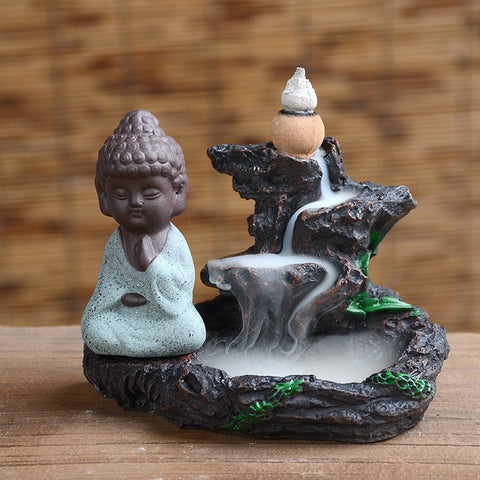 Ceramic  Zen Buddha Incense Burner with Smoke Backflow